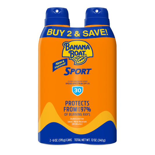 Banana Boat Sport Ultra SPF 30 Sunscreen Spray | Banana Boat Sunscreen Spray SPF 30, Water Resistant, Oxybenzone Free, 6oz each Twin Pack Beauty & Personal Care Banana Boat