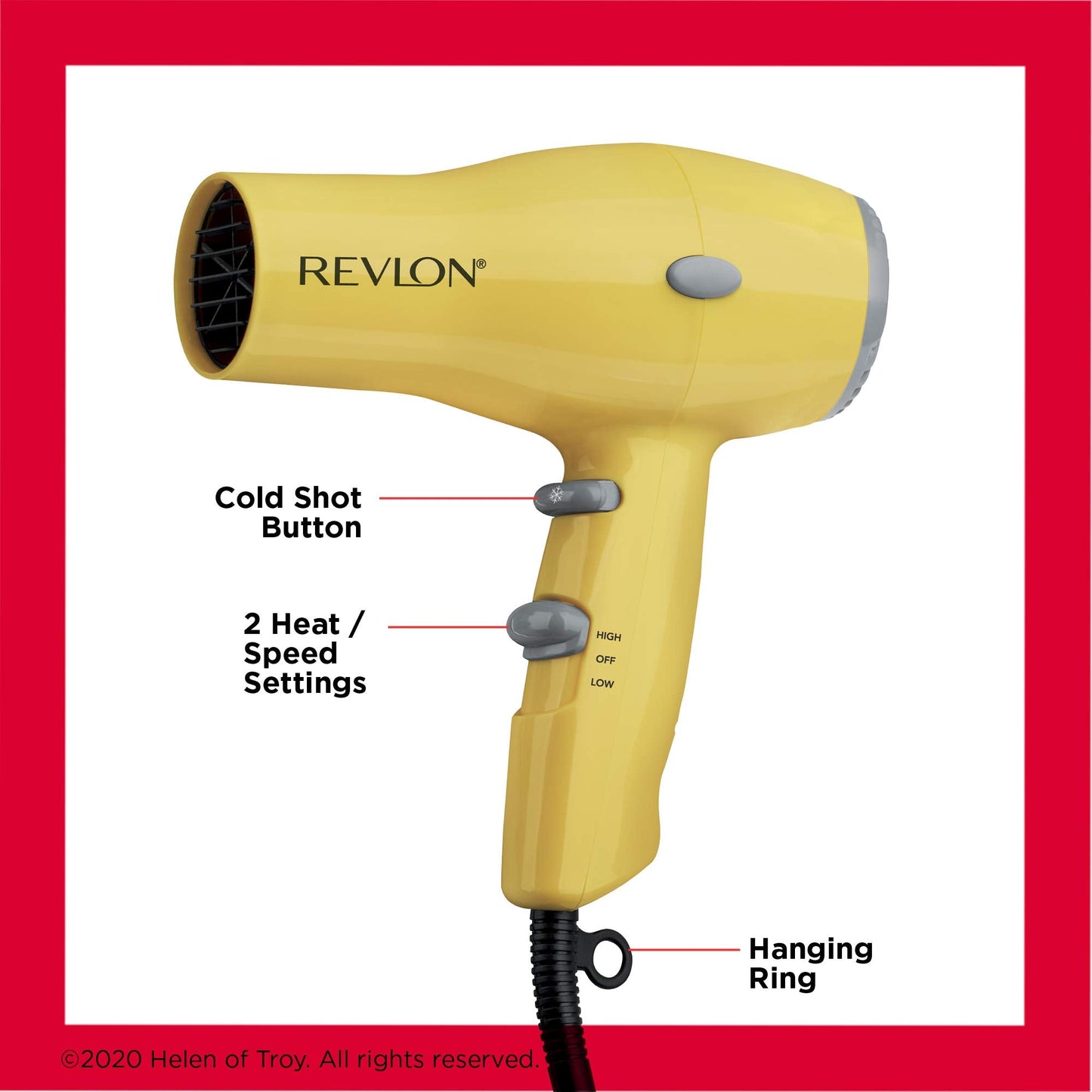 REVLON Compact Hair Dryer | 1875W Lightweight Design, Perfect for Travel, (Yellow) Beauty & Personal Care Revlon