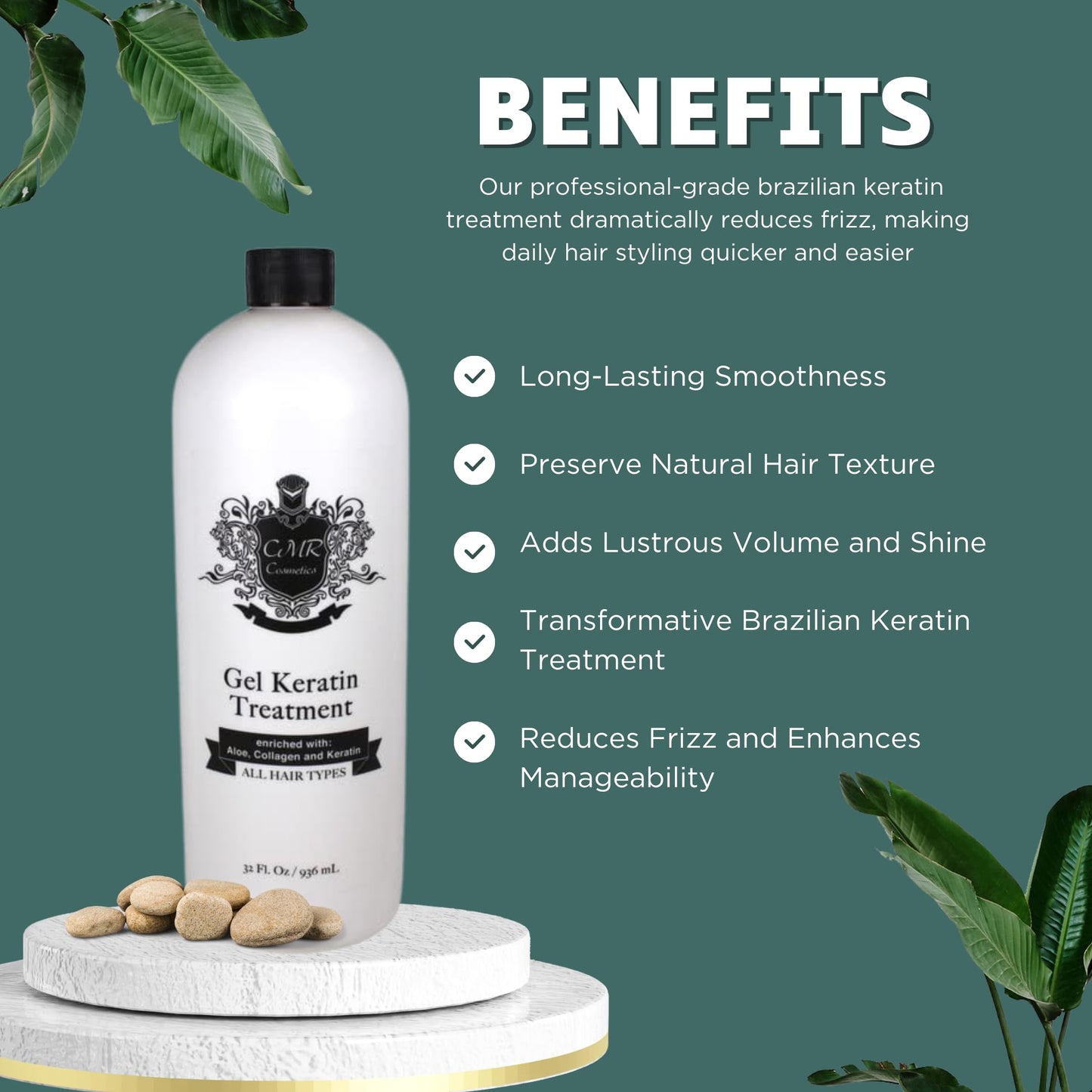 CMR Cosmetics Brazilian Keratin Hair Treatment Gel - Straightening, Smoothing & Repairing Formula, Adds Volume & Gloss, Reduces Frizz, Preserves Beauty & Personal Care CMR Cosmetics