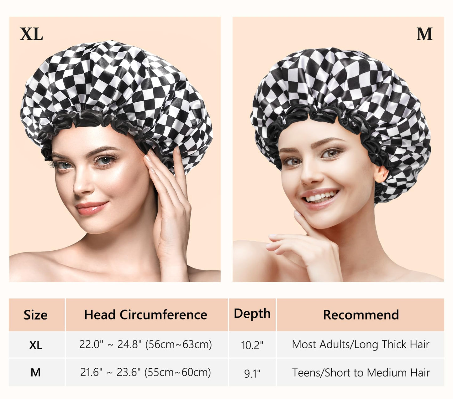 mikimini Shower Cap for Women, Reusable, Double Layers Waterproof Bathing Shower Hat with Soft Comfortable PEVA Lining, Non-fading, Stretchy & Shower Beauty & Personal Care mikimini