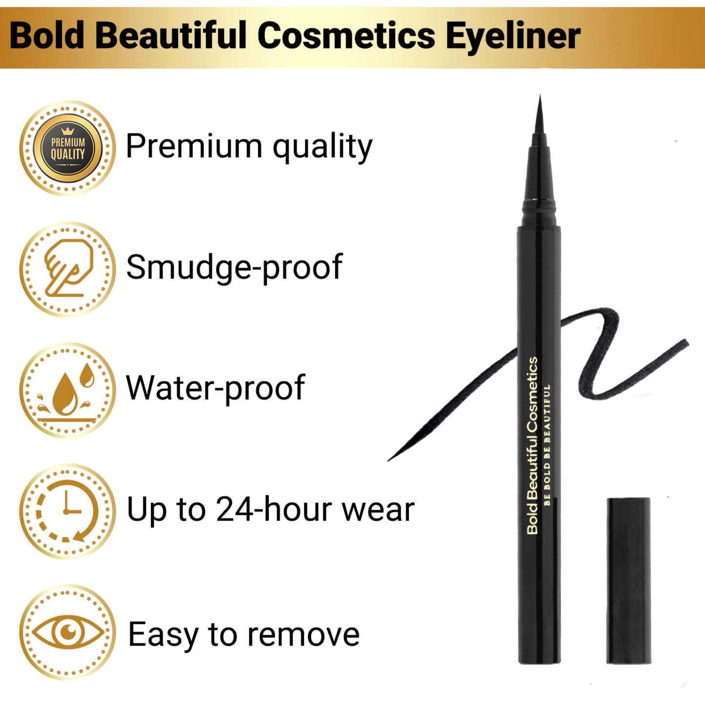 Bold Beautiful Cosmetics Eyeliner Liquid Waterproof eyeliner liquid liner black, 1 Count Beauty & Personal Care Bold Beautiful Cosmetics