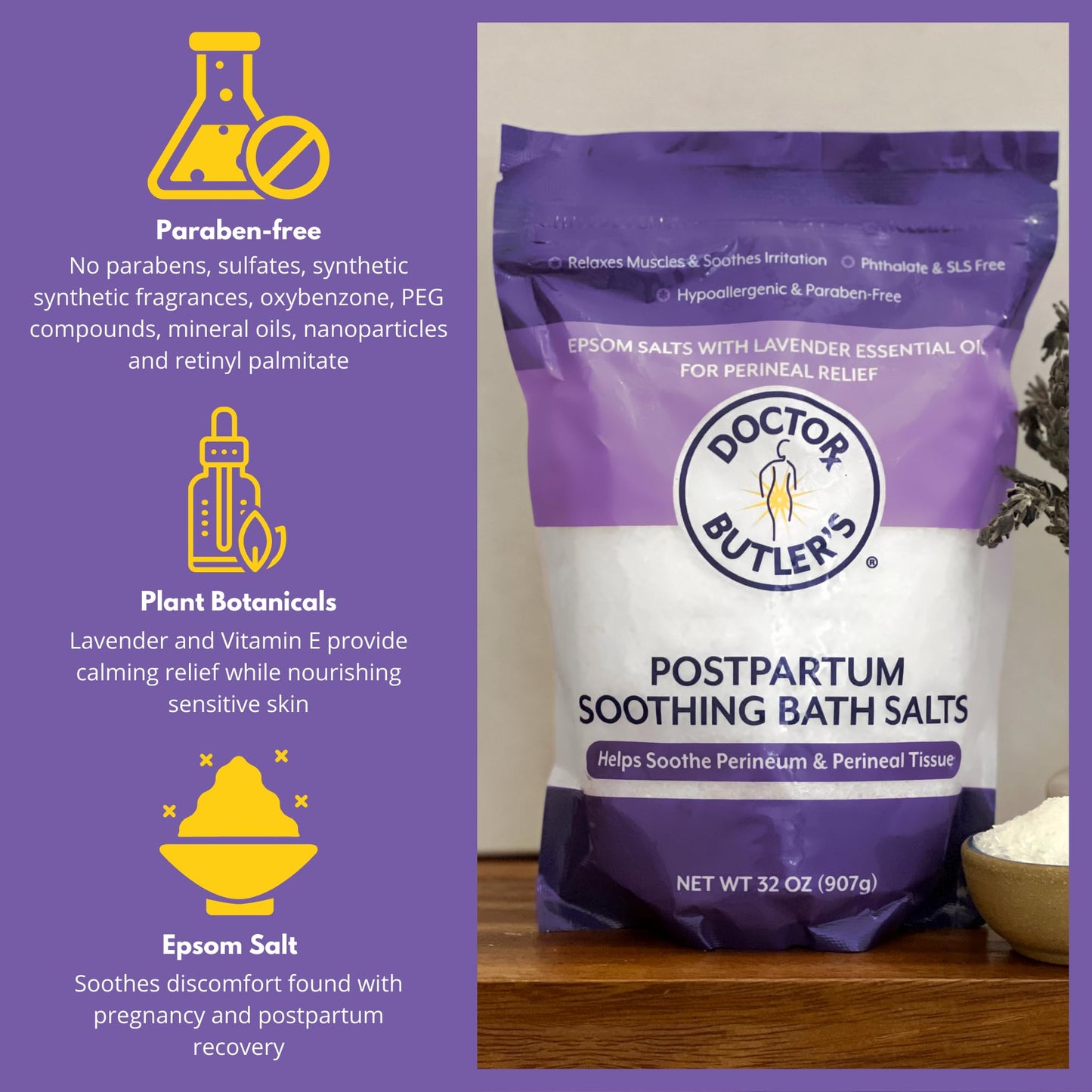 Doctor Butler’s Postpartum Soothing Bath Salts - Epsom Bath Salts for Women for Postpartum Recovery, Hemorrhoids, Discomfort, and Helps Soothe Beauty and Personal Care Doctor Butler's