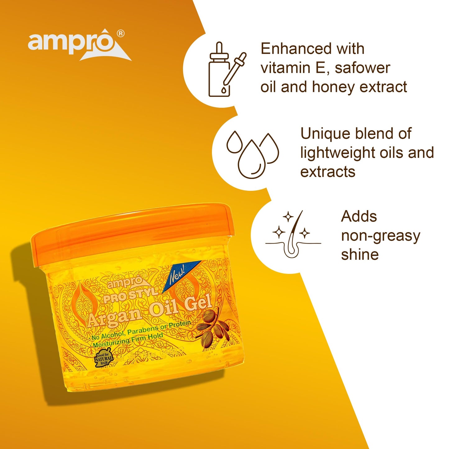 AmPro Pro Styl Argan Oil Styling Gel - Moisturizes and Conditions Your Strands - Non-Flaking, Alcohol Free, Vegan Formula - Creates Flexible Beauty & Personal Care AmPro