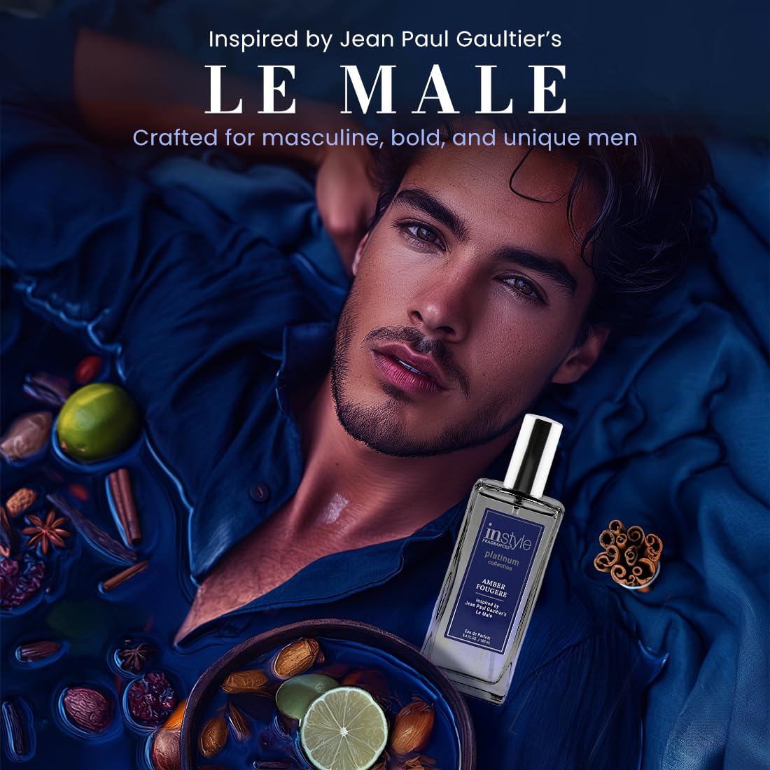 InStyle Fragrances, Platinum Collection, Amber Fougere, Inspired by Jean Paul Gaultier’s Le Male, Men’s Eau de Parfum, CLEAN, Vegan, Paraben-Free Beauty & Personal Care Instyle Fragrances