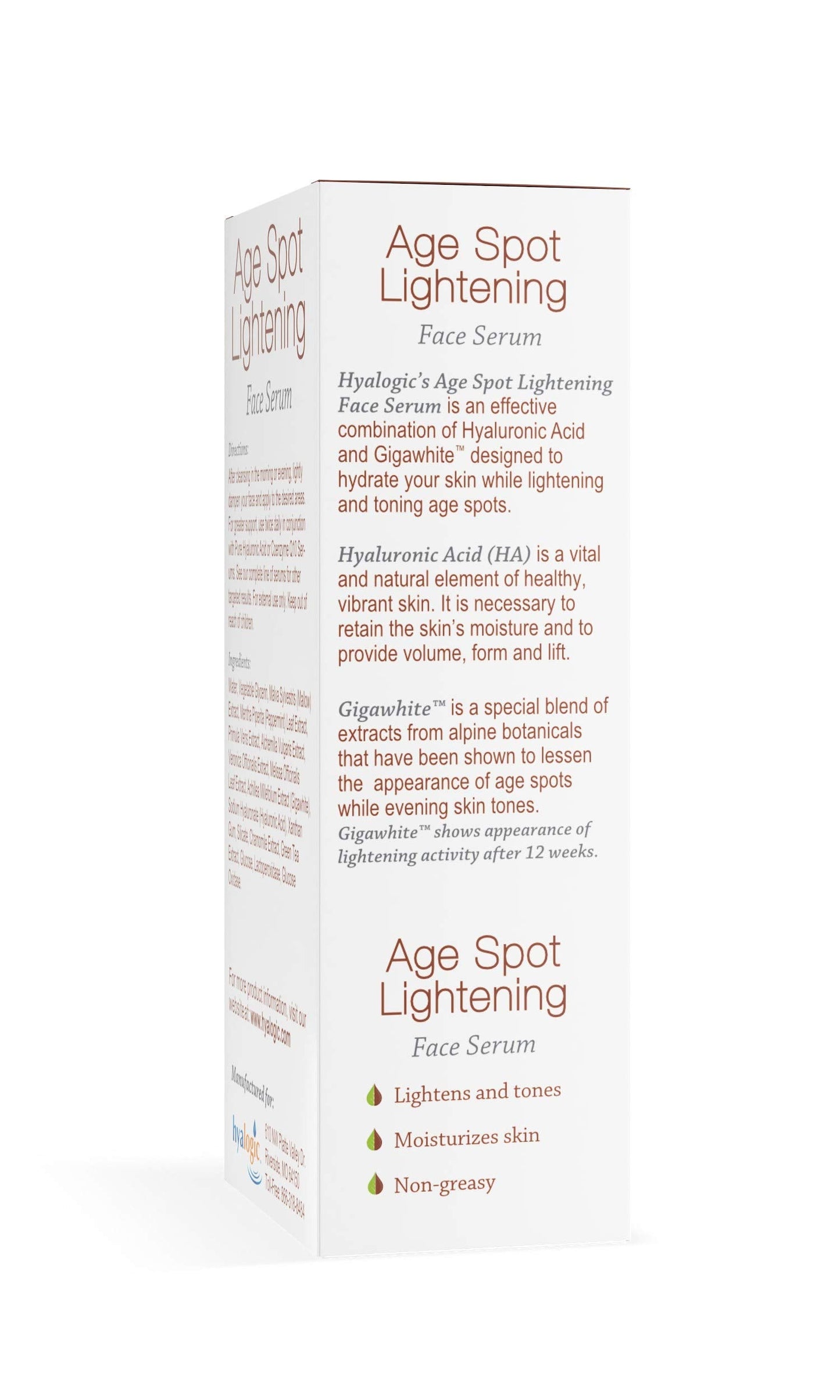 Age Spot Face Serum - Dark Spot Corrector Enriched w/Hyaluronic Acid & Gigawhite - Episilk Brightening Serum to Lighten & Tone Age Spots & Wrinkles Beauty & Personal Care Hyalogic