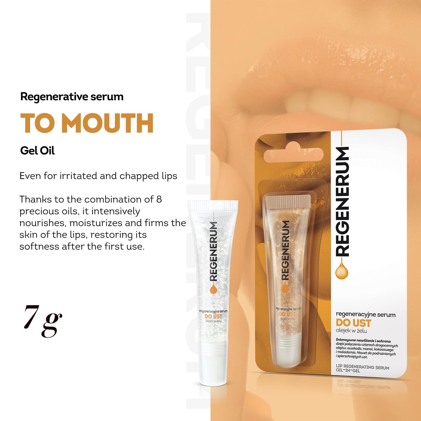 Regenerum - Regenerative Lip Serum Gel Oil - Intensive Hydration and Nourishment for Dry, Chapped Skin, 4 Precious Oils Blend - 8ml Beauty and Personal Care Regenerum