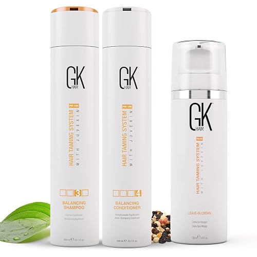 GK HAIR Global Keratin Balancing Shampoo and Conditioner 300ml Kit with Leave-In Cream 130ml | Moisturizing Hair Care Set for All Hair Types | Beauty & Personal Care GK HAIR