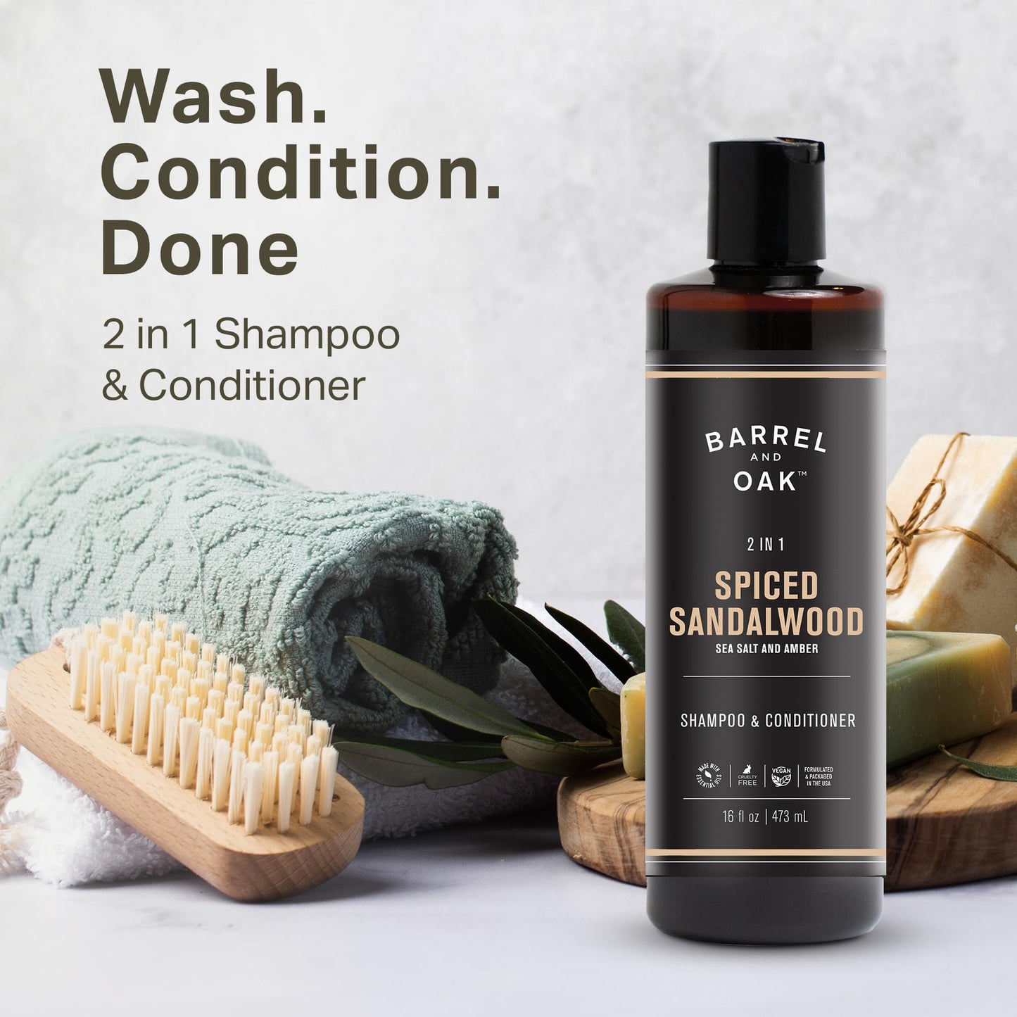 Barrel & Oak 2-in-1 Men's Shampoo and Conditioner, Cleanses Hair & Scalp, Multi-Use Hair Products for Men, Vegan Shampoo and Conditioner, Spiced Beauty & Personal Care Barrel & Oak