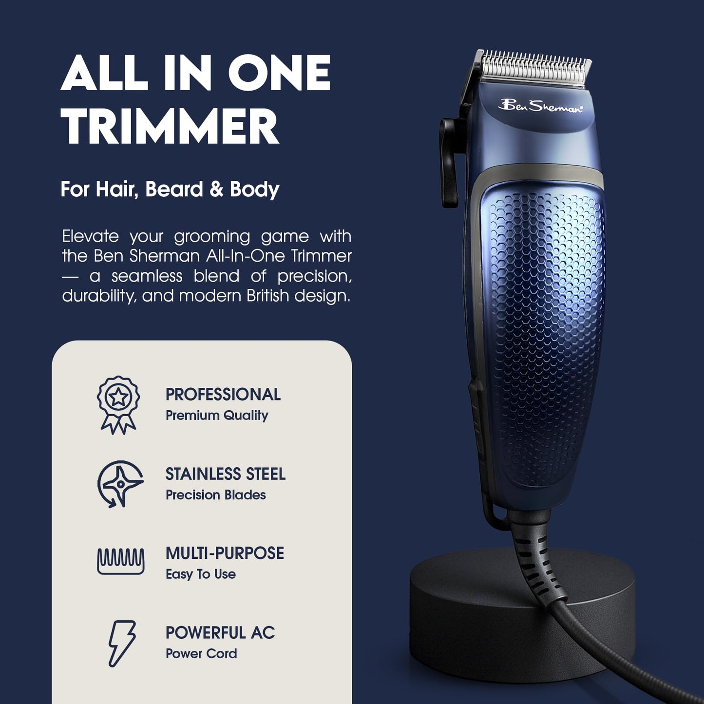 Ben Sherman Beard Trimmer for Men - All-in-One Professional Hair Clippers & Groomer for Beard, Hair & Body Beauty and Personal Care Ben Sherman