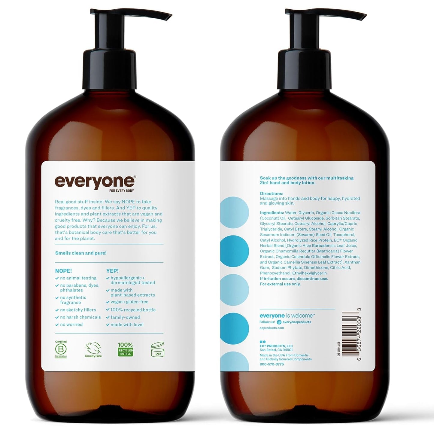 Everyone 2-in-1 Lotion for Hands/Body, 32 ounce (Pack of 1) Unscented made for Men and Women Beauty & Personal Care everyone for every body