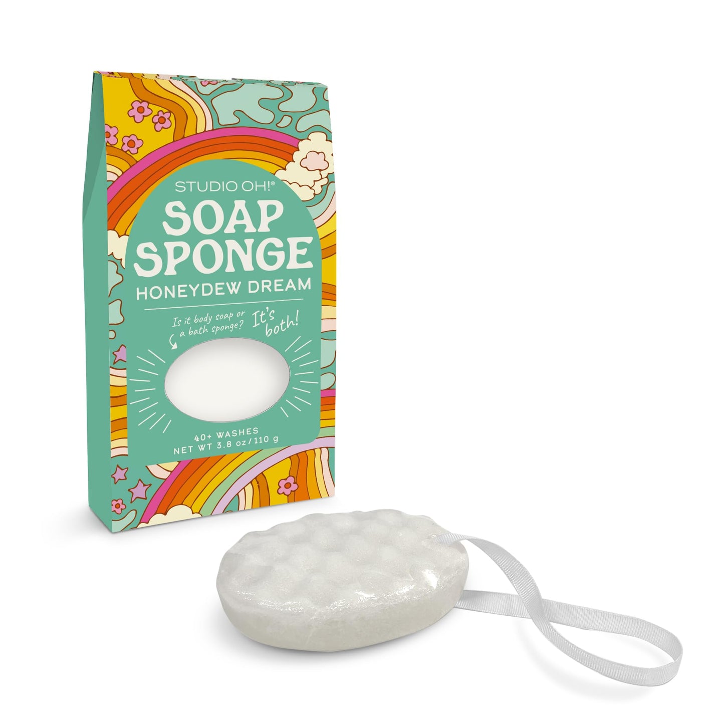 Studio Oh! Happy-Go-Lucky Soap Sponge, Honeydew Dream Scent - 2-in-1 Body Wash Infused Bath Sponge & Shower Scrubber with Hanging Ribbon, Up to 40 Beauty and Personal Care Studio Oh!
