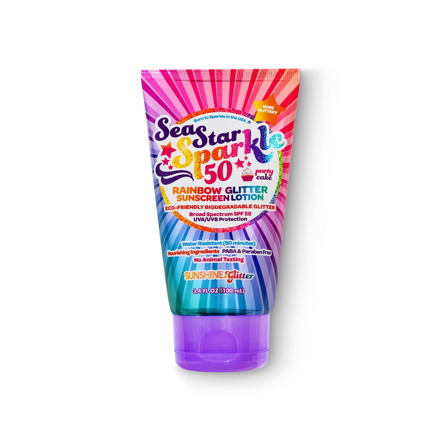 Seastar Sparkle - Rainbow Party Cake Scented Glitter Sunscreen - SPF 50 - Biodegradable Sunscreen, Kids, Water Resistant, Glitter lotion, Cruelty Beauty & Personal Care Sunshine & Glitter
