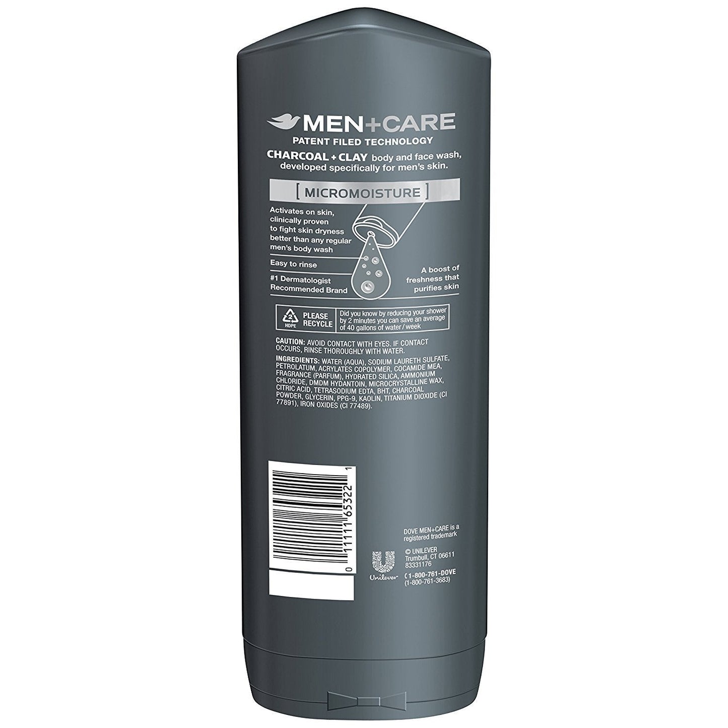 Dove Men + Care Body And Face Wash - Elements - Charcoal + Clay - Net Wt. 18 FL OZ (532 mL) Per Bottle - Pack of 2 Bottles Beauty & Personal Care Dove