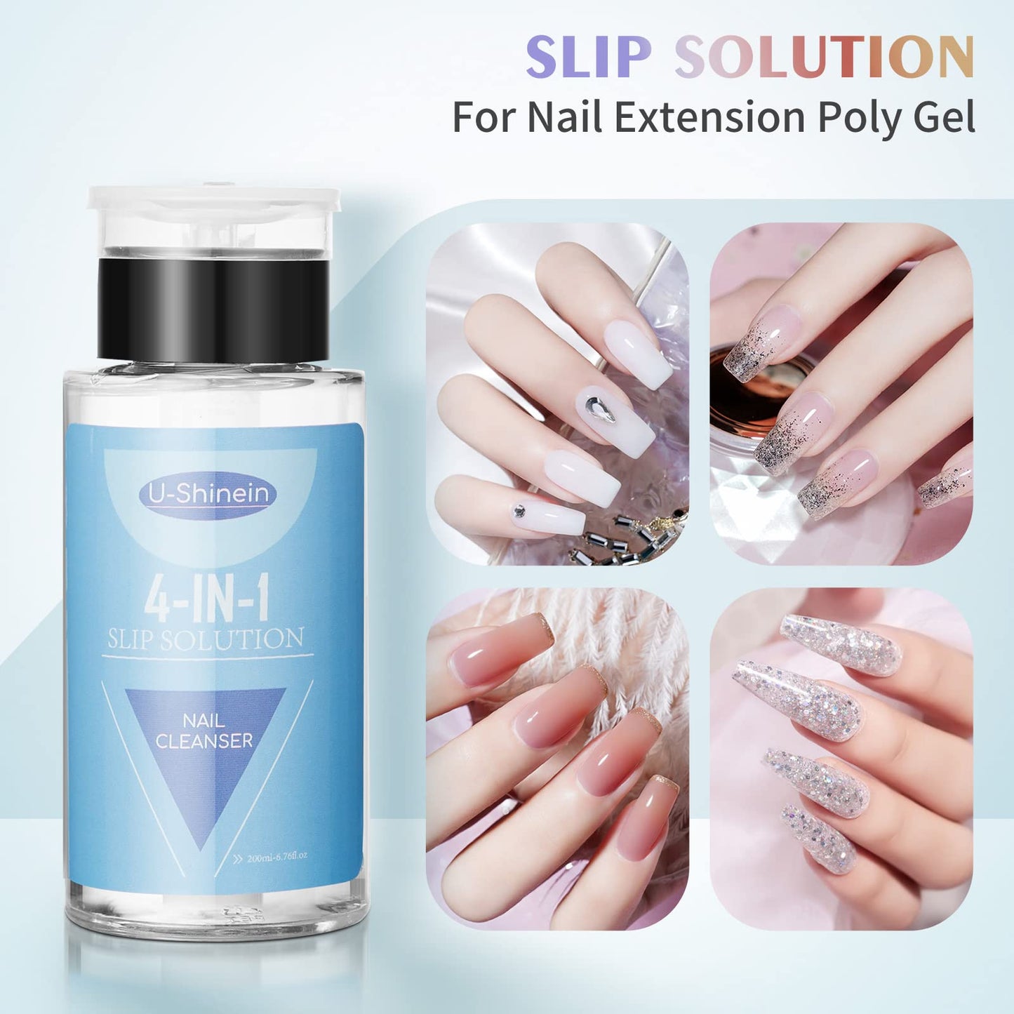 U-Shinein 200ml Nail Slip Solution, 4-in-1 Poly Nail Gel Slip Solution Poly Nail Extension Gel Liquid Slip Solution Builder Gel, Nail Cleaner Liquid Beauty & Personal Care U-Shinein