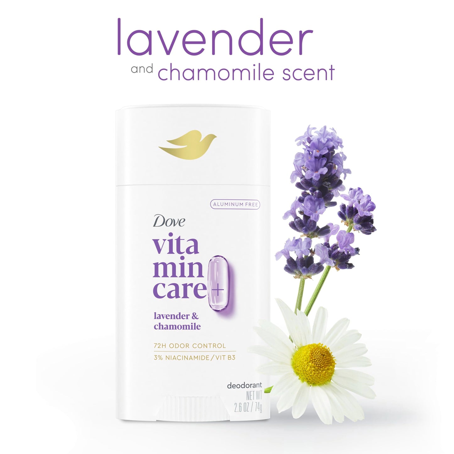 Dove VitaminCare+ Aluminum Free Deodorant Stick for 72H Odor Protection Lavender & Chamomile Breathable Deodorant for Women 2.6 oz Beauty and Personal Care Dove