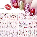 Valentine's Day Nail Decals - 12 Sheets Heart Rose Love Sexy Lips Lipstick Valentines Nail Art Tattoo Stickers DIY Nail Decoration for Women Girls Beauty & Personal Care Qdsuh