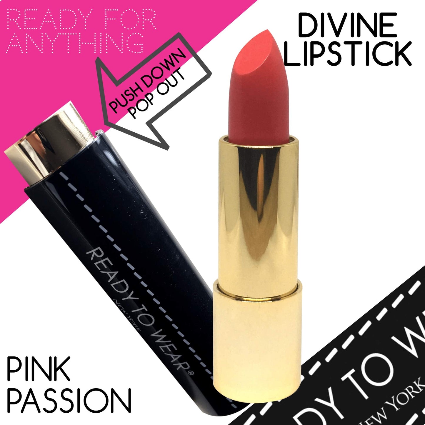 Ready To Wear DIVINE Lipstick Easy Use Holder Long Lasting Made In Italy (PINK PASSION) Beauty & Personal Care Ready To Wear