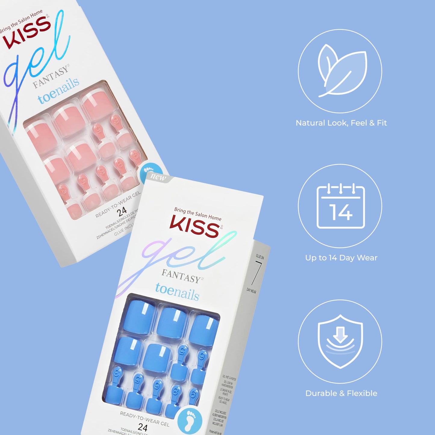 KISS Gel Fantasy Collection Ready-To-Wear Fake Toenails Pedicure Set, Style 'This is Classic', with Mini Nail File, Pink Gel Nail Glue & 24 White Beauty & Personal Care KISS