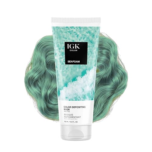 IGK Seafoam | Pale Teal Hair Gloss + Color Depositing Mask | Boost Shine, Enhance Teal Tones, Refresh Color | Semi Permanent Conditioning Treatment | Beauty & Personal Care IGK