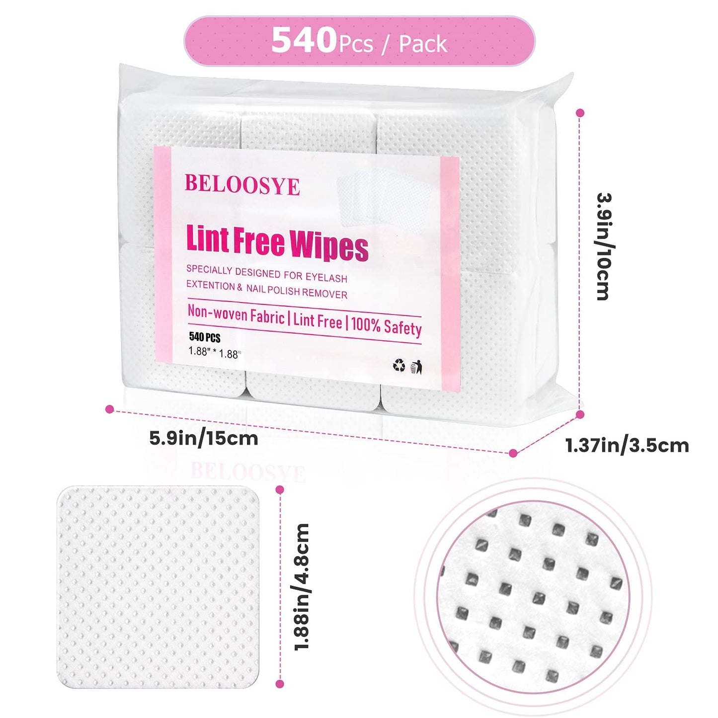 540 PCS Lint Free Nail Wipes,Eyelash Extension Glue Wipes,Super Absorbent Soft Non-woven Fabric Adhesive Nail Polish Remover Wipe,Cleaning Pad Cloth Beauty & Personal Care BELOOSYE