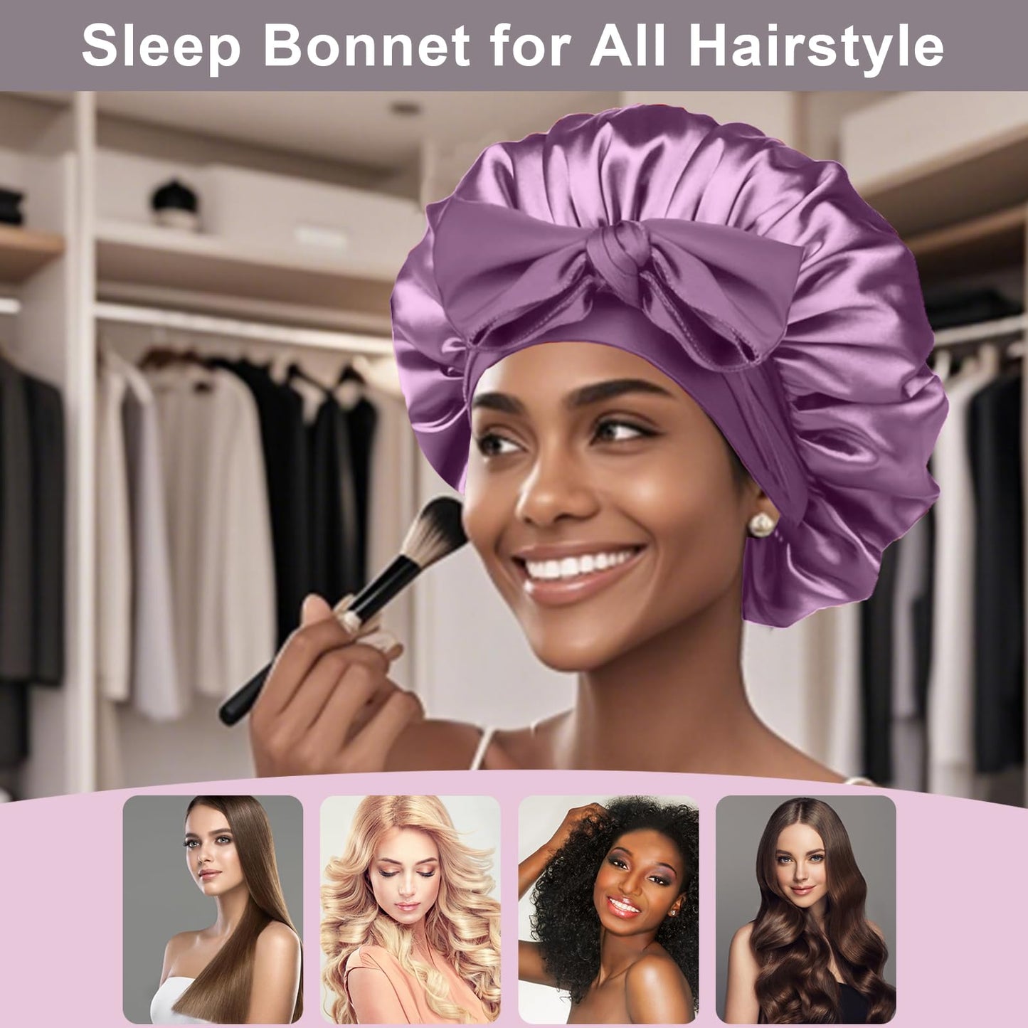 2Pcs Silk Hair Satin Bonnet for Sleeping Women,Large Satin Sleep Bonnets for Women with Elastic Tie Band Silk Hair Wrap with Ajustable Straps,Night Beauty and Personal Care FIRSTPELLA