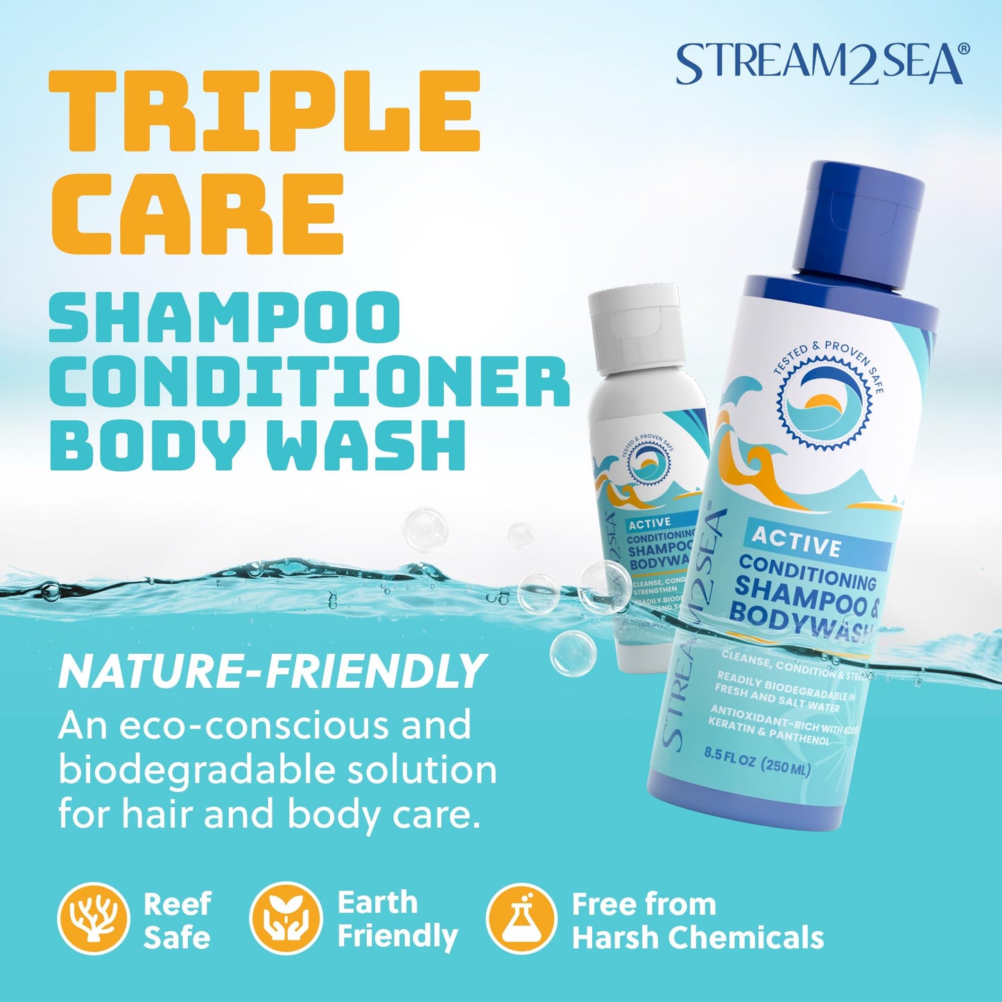 STREAM 2 SEA Shampoo and Conditioner, Body Wash 3 in 1 for Swim, Reef Safe Swimmers Shampoo for Men, Women & Kids, All Natural Organic Biodegradable Beauty & Personal Care STREAM 2 SEA