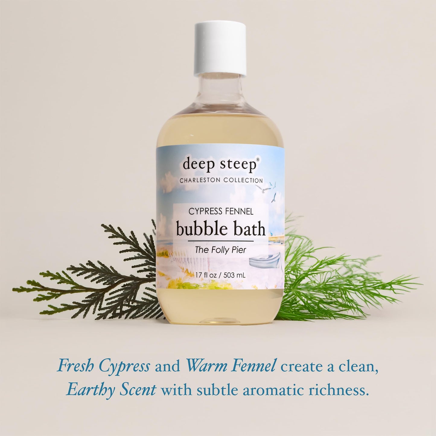Deep Steep Cypress Fennel Bubble Bath for Women, Hypoallergenic, Clinically Tested, Clean Formula for Sensitive Skin, Sulfate-Free, 17 fl oz Bottle Beauty and Personal Care Deep Steep