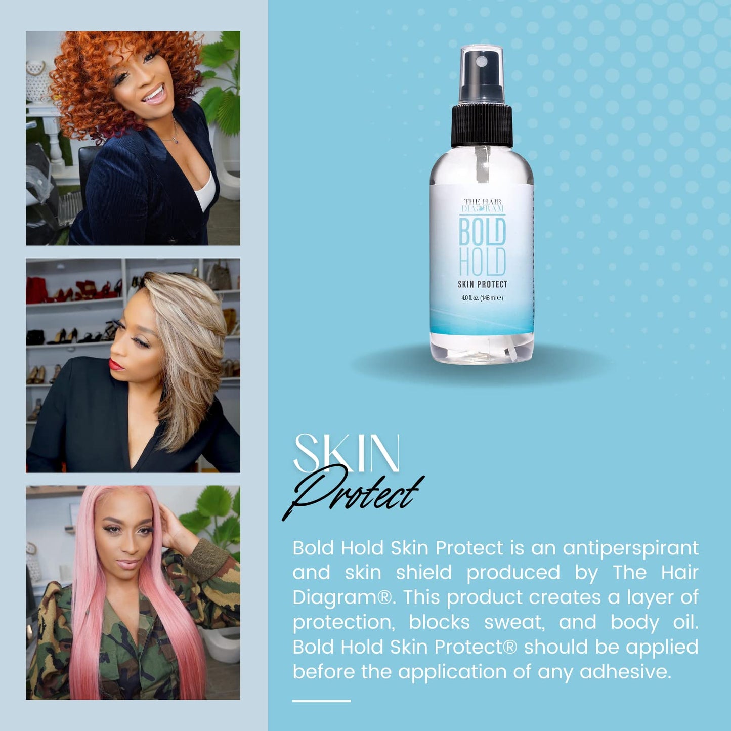 The Hair Diagram - Bold Hold Skin Protectant - Sensitive Skin Scalp Protector and Antiperspirant - Irritation Protection from Lace Wig Glues, Tapes Beauty and Personal Care The Hair Diagram