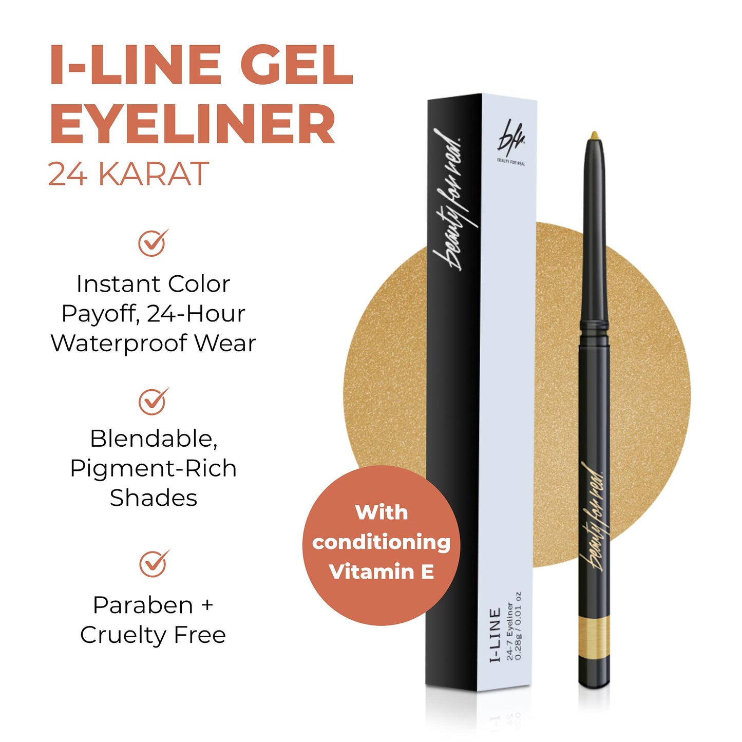 Beauty For Real I-Line 24-7 Eyeliner, 24 Karat - Metallic Gold - Long-Wearing, Waterproof Gel Formula - Safe for Sensitive Eyes & Contact Lens… Beauty & Personal Care Beauty For Real