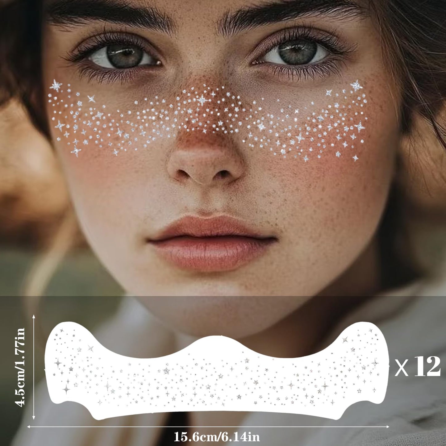 Glitter Freckles, Holographic Face and Body Glitter Tattoo Sparkle for Women Gold Glow Cosmetic Star Makeup Accessories for Festival Rave (12pcs Beauty & Personal Care Anmubag