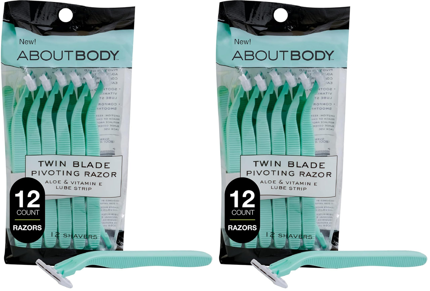Kai About Face Body Twin Blade Pivoting Disposable Razors; 12 Shavers for Women; Curve-Hugging Pivoting Head with Aloe & Vitamin E Strip, Shaving Beauty and Personal Care About Face Default Title