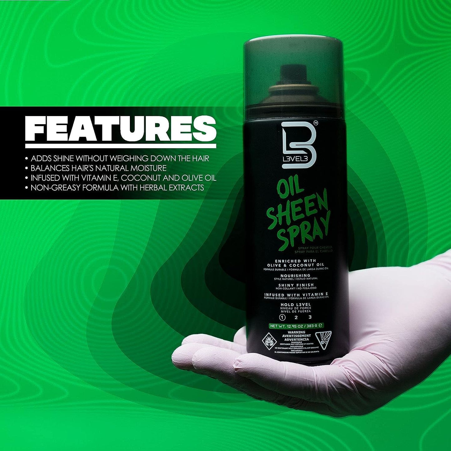 L3 Level 3 Oil Sheen Spray - Adds Shine to Hair After Styling - Infused with Vitamin E, Olive and Coconut Oil and Herbal Extracts Beauty & Personal Care L3