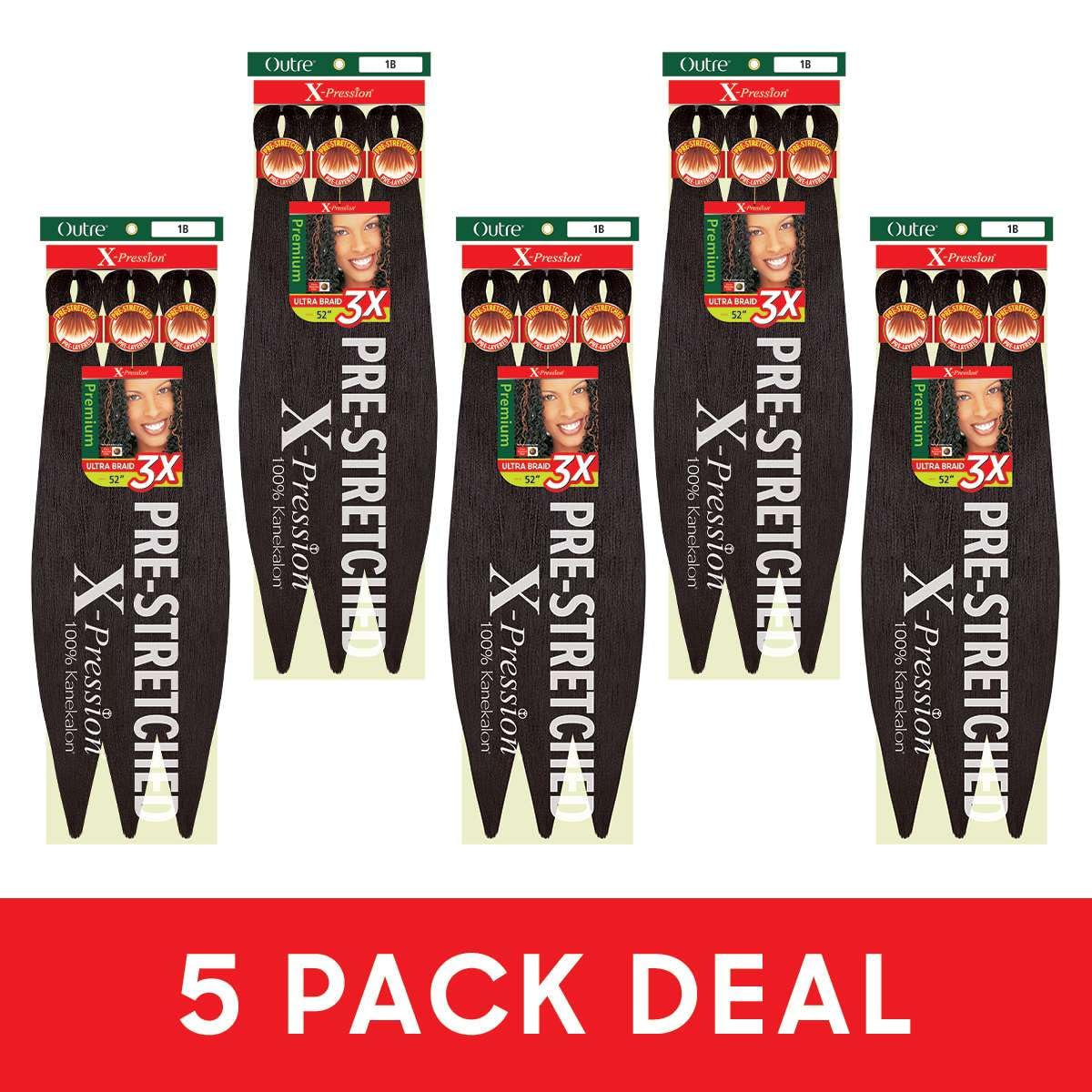 Outre X-Pression Braid - Pre Stretched Braid 52" 3X (5 Pack, DARK BROWN 2)