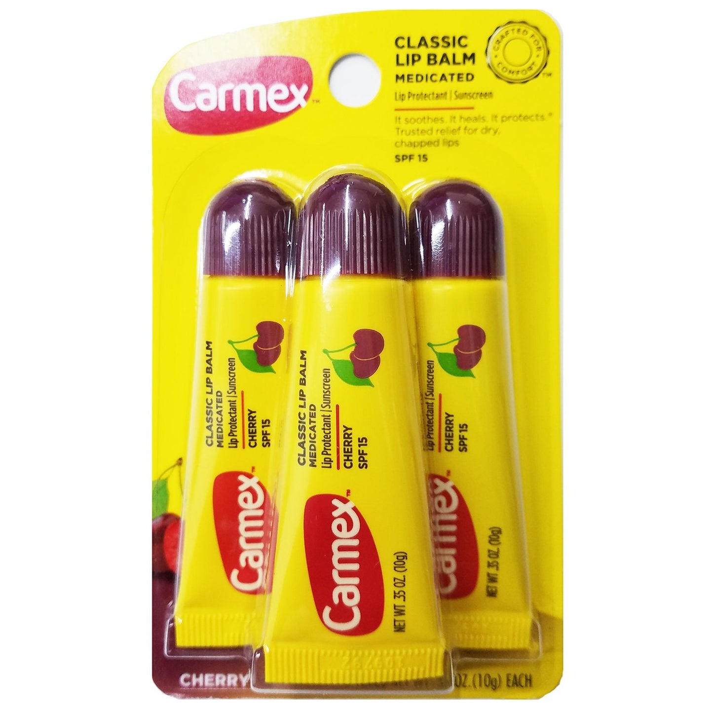 Carmex Classic Lip Balm Cherry 0.35oz, Medicated 3 Count Pack (3 Pack) Beauty and Personal Care Carmex