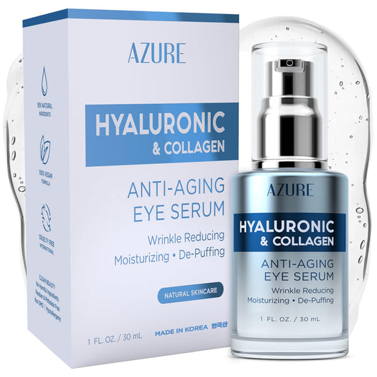 AZURE Hyaluronic & Collagen Anti Aging Eye Serum - Moisturizing, Replenishing & De-Puffing | Reduces Wrinkles, Fine Lines & Under Eye Bags | Locks In Beauty & Personal Care Azure Cosmetics