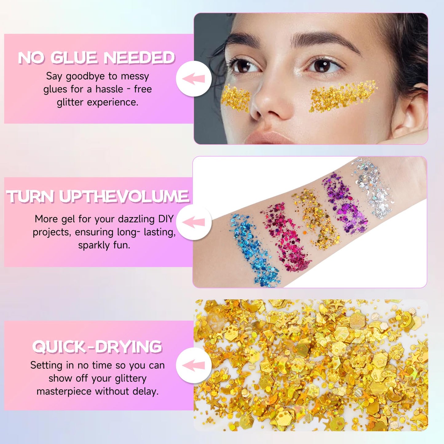 Gold Body Glitter Gel,Face Hair Glitter Makeup,Music Festival Concert Outfit Rave Pride Accessories for Women,Mermaid Sequins Chunky Glitter Face Beauty & Personal Care TUHPIBK