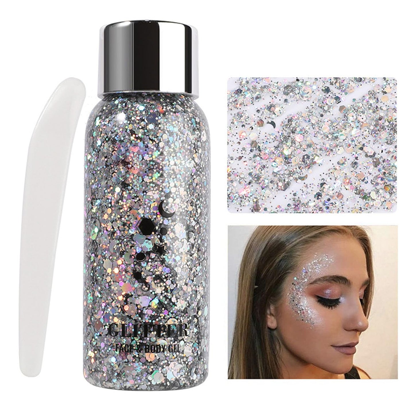 JUDEWY Body Glitter Gel, Face Glitter Body Glitter Glitter Liquid Eyeshadow, Face Hair Nail Glitter, Holographic Makeup Festival Glitter Makeup (02) Beauty & Personal Care JUDEWY