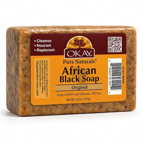 OKAY Pure Naturals African Black Soap - Natural Black Soap Bar with Raw Shea Butter and Cocoa, Cleansing for Hair, Face & Skin for Women & Men - 8.5 Beauty & Personal Care OKAY