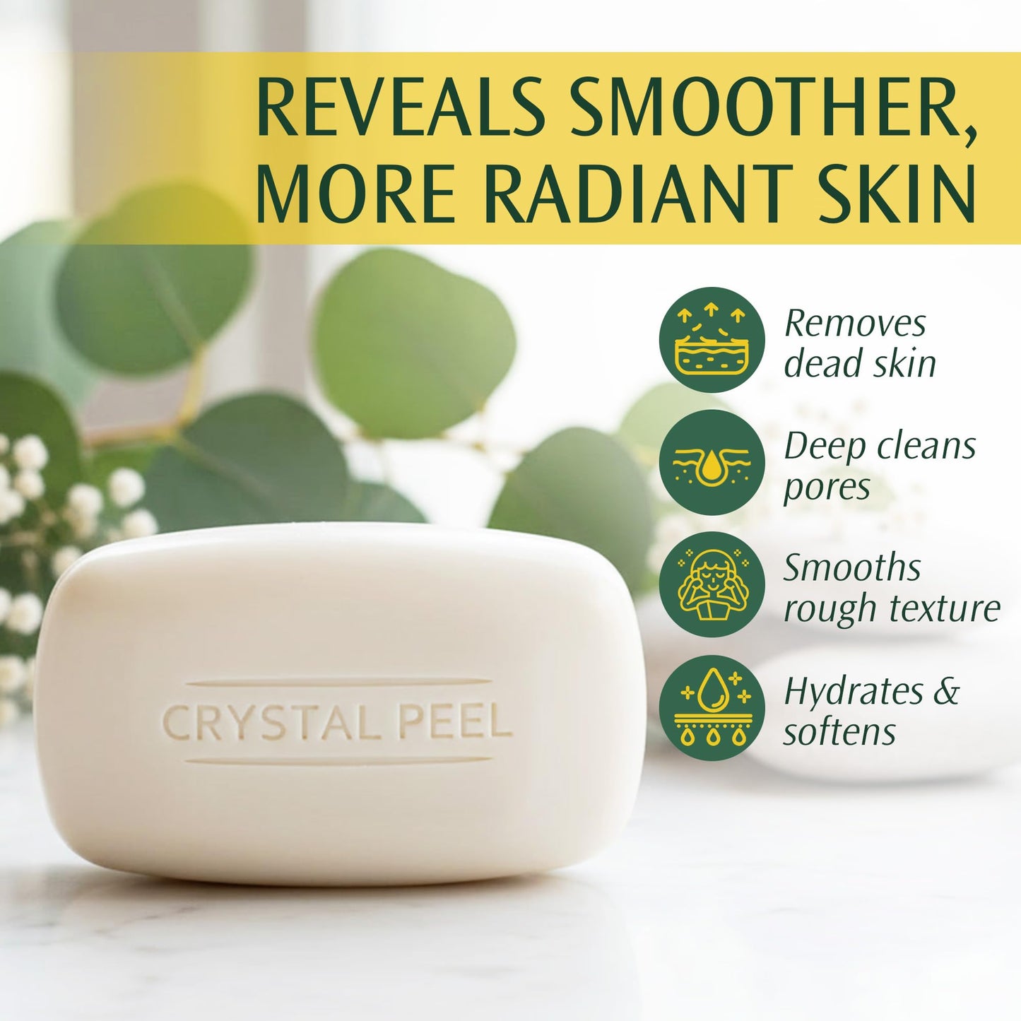 Exfoliating Bar Soap for Men & Women, Crystal Peel Luxury Microdermabrasion Hydrating & Exfoliating Body Soap Bar, Solid Magnesium Mineral Scrub Beauty & Personal Care Crystalon Crystal Peel