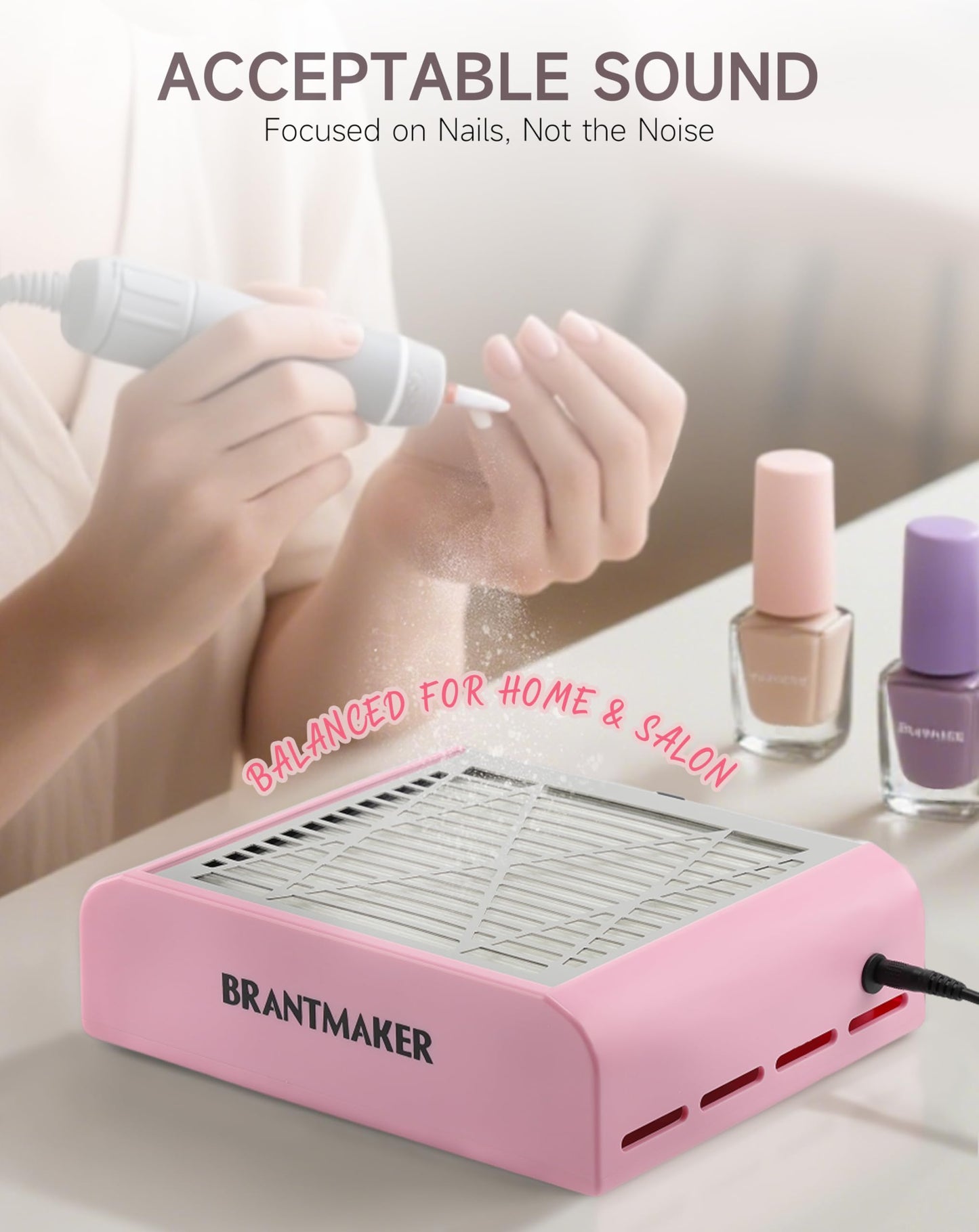 BRANTMAKER Nail Dust Collector with Brush and 2 Reusable Filters, 60W Vacuum Dust Fan for Acrylic Nails (Pink) Beauty & Personal Care BRANTMAKER
