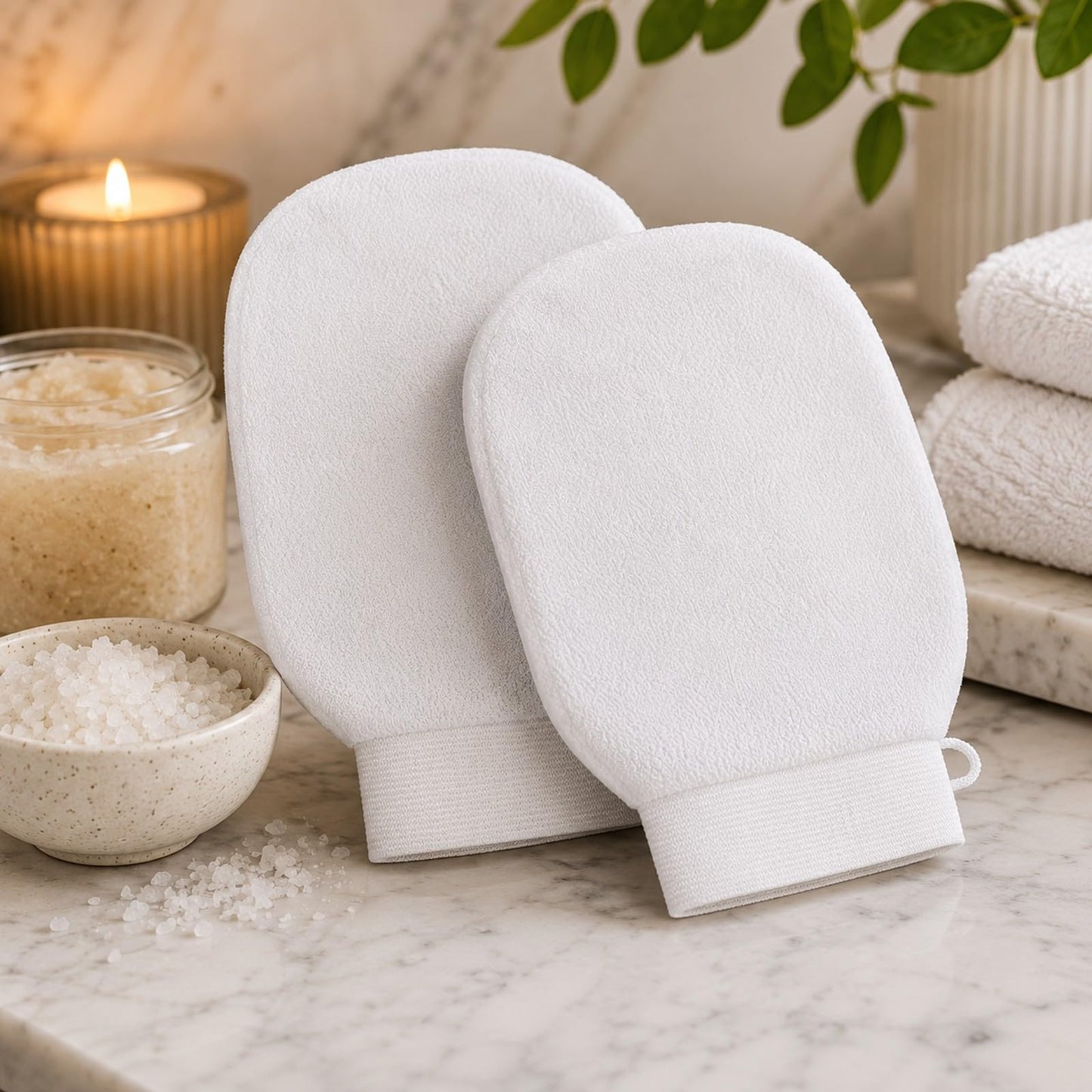 LOGOFUN 2PCS Exfoliator Gloves White Body Scrub Shower Bath Mitts Beauty and Personal Care LOGOFUN