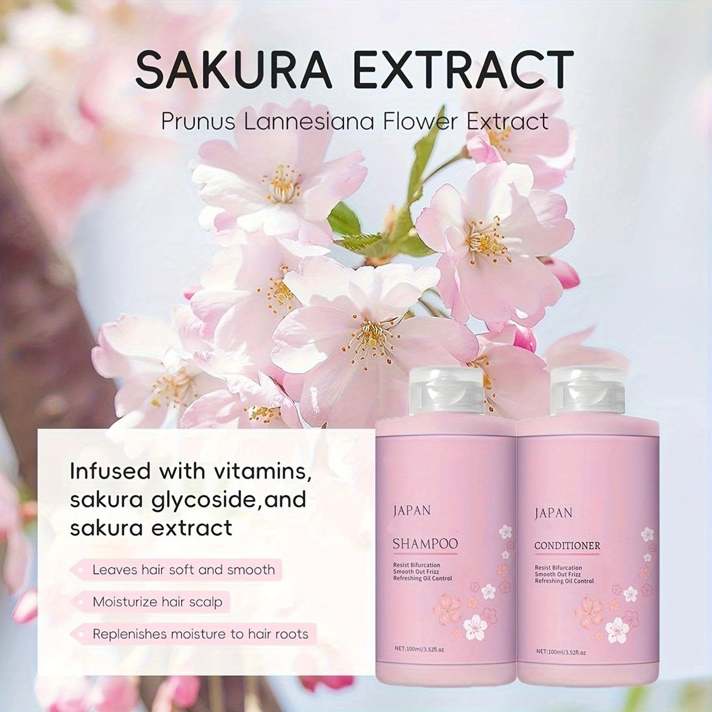 Japanese CHERRY BLOSSOM (Shampoo + Conditioner Set), with Cherry Blossom Extract & Vitamin E, Clarifying, Hydrating and Thickening Hair Care Beauty & Personal Care Soelegant
