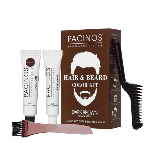 Pacinos Hair & Beard Color Kit (Dark Brown) - Hair Color For Men, Eliminates Grays in 5 minutes, Easy to Apply Brush-In Formula, Enhances Appearance Beauty & Personal Care Pacinos