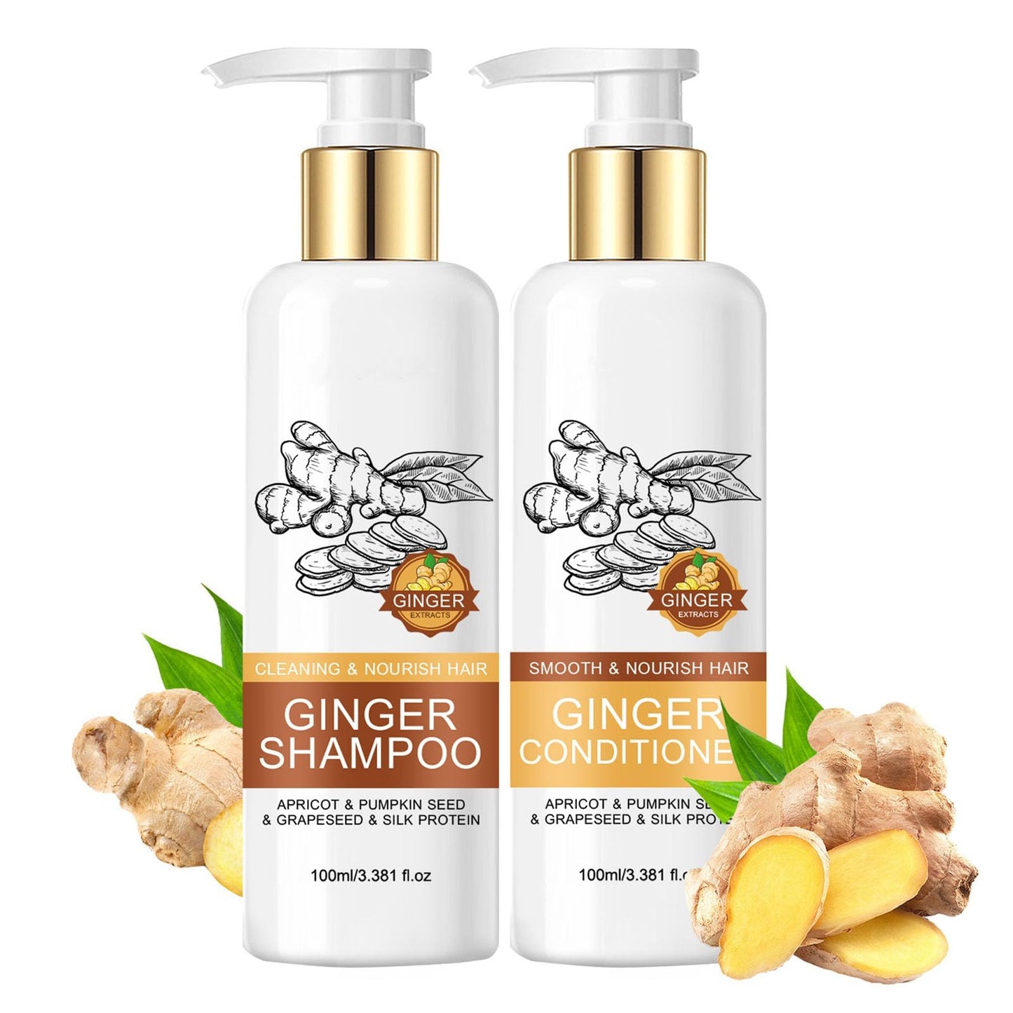 Ginger Shampoo and Conditioner Set, Deep Nourishing Shampoo and Conditioner for Hair Growth, Scalp Care, Frizz Control, and Damage Repair, Adds Shine Beauty & Personal Care TUOSHITONG