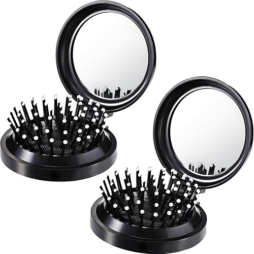 Boao 2 Pack Foldable Travel Mirror Hair Brushes Round Portable Folding Pocket Hair Brush Mini Comb Compact Travel Size Massage Comb for Men Beauty & Personal Care Boao