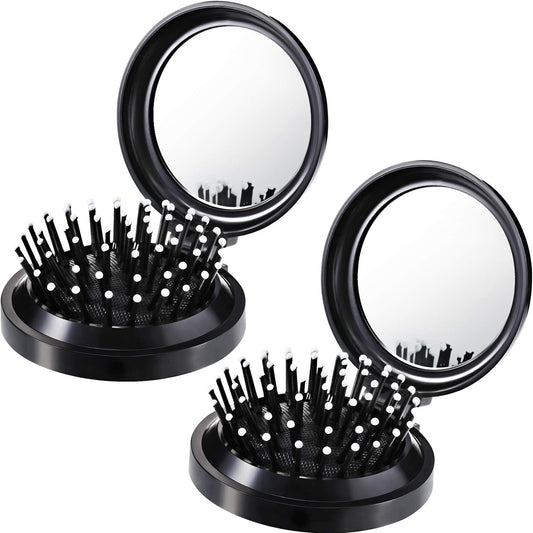 Boao 2 Pack Foldable Travel Mirror Hair Brushes Round Portable Folding Pocket Hair Brush Mini Comb Compact Travel Size Massage Comb for Men Beauty & Personal Care Boao