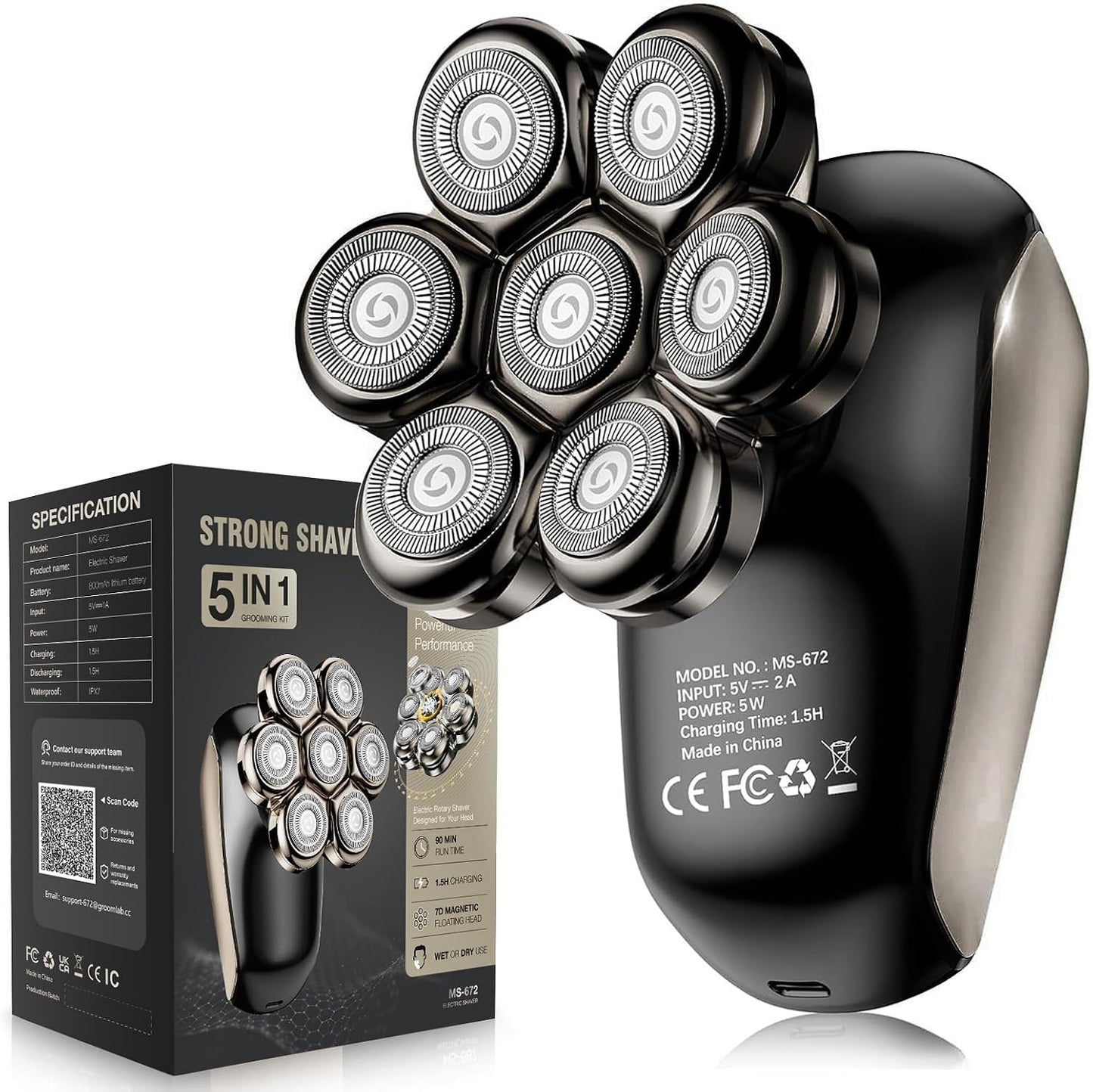 ????%?????? Head Shavers for Bald Men: 5-in-1 Electric Razor with 7D Floating Blades - IPX7 Waterproof Grooming Kit, Detachable Magnetic Head, 90-Min Wet Beauty and Personal Care SHPAVVER ETHUP