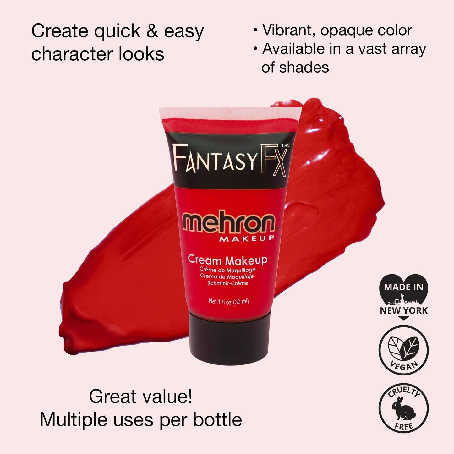 Mehron Makeup Fantasy FX Cream Makeup | Water Based | Halloween | Red Face & Body Paint For Adults 1 fl oz (30ml) (RED) Beauty & Personal Care Mehron