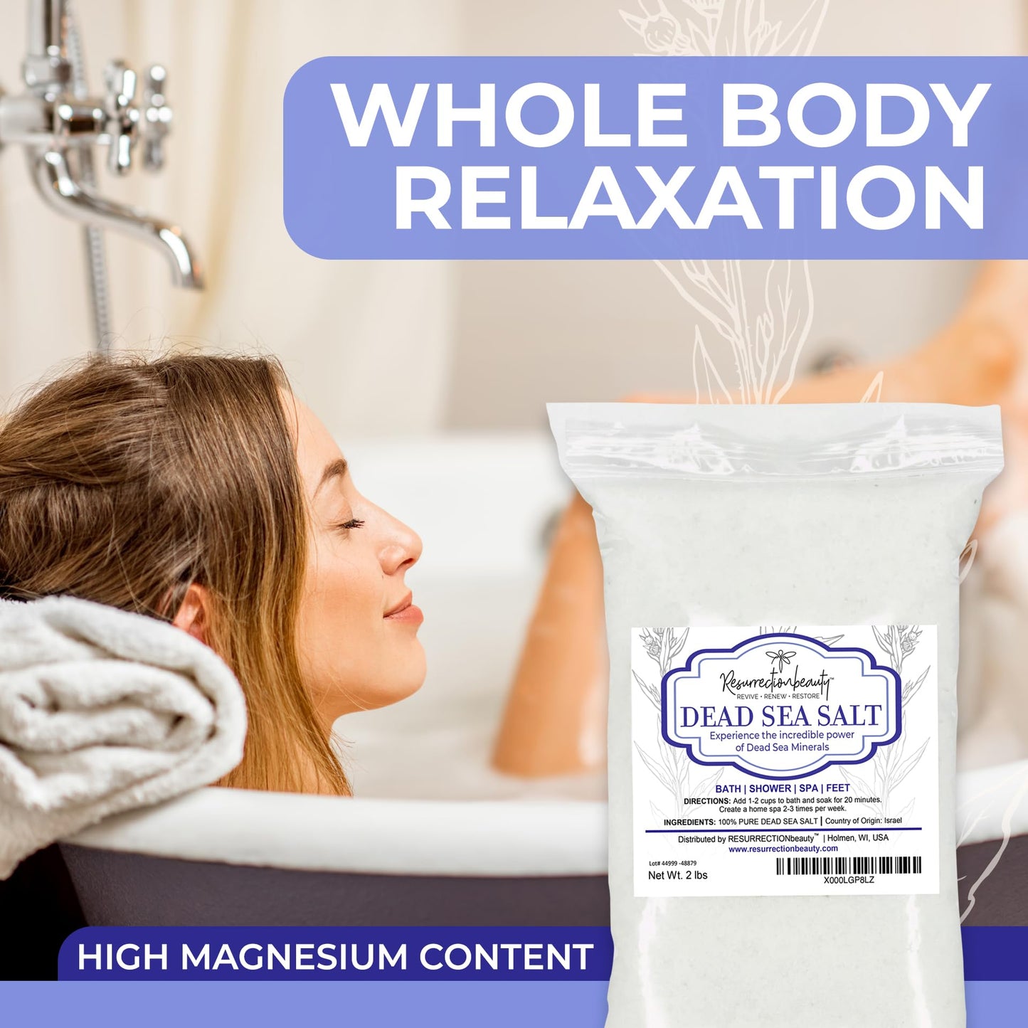 RESURRECTIONbeauty 100% Pure Dead Sea Salt, Bulk Bath Salts for Home Spa & Salt Scrub, Bath & Foot Soak, 2 lb Beauty and Personal Care RESURRECTIONbeauty
