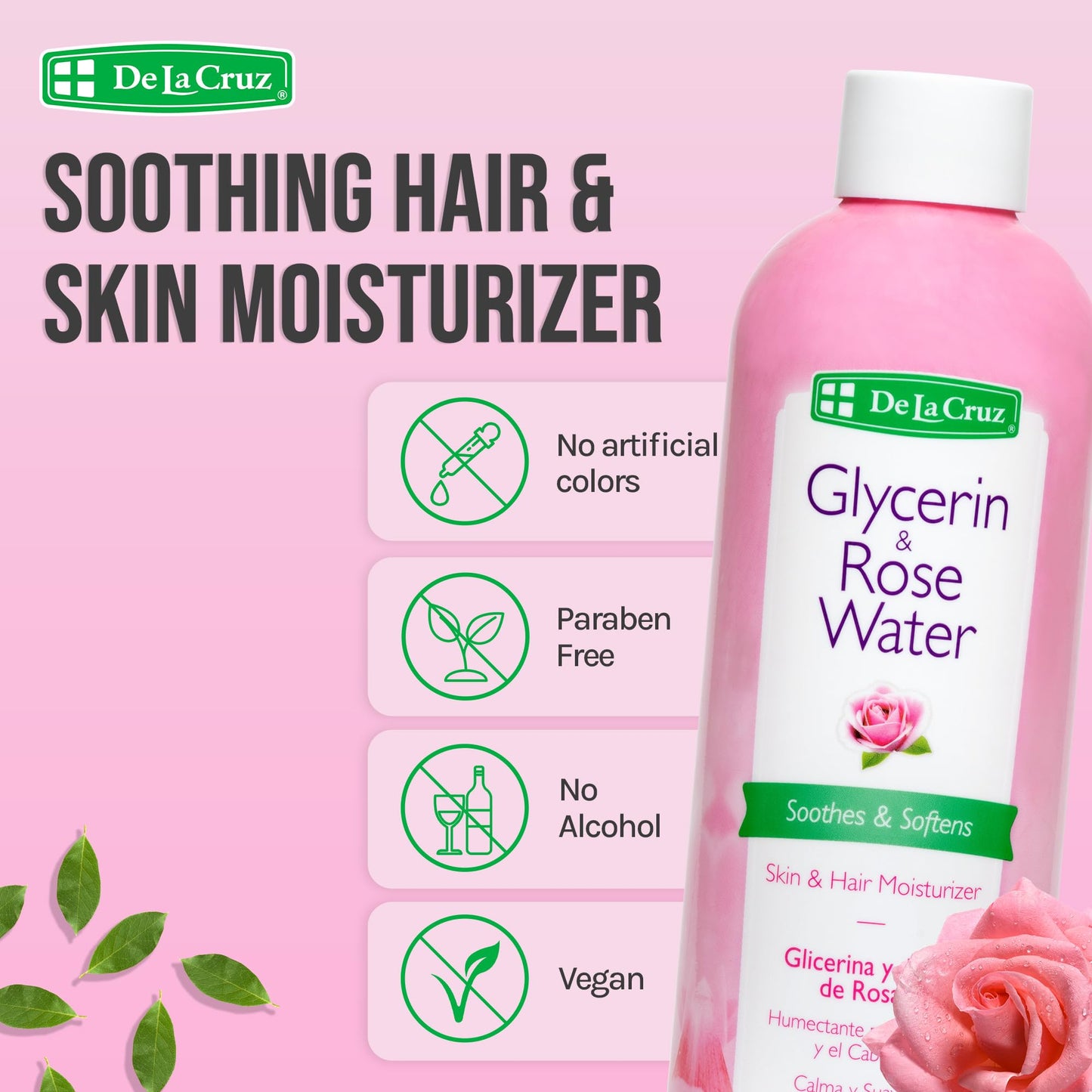 De La Cruz Rose Water and Glycerin for Face - Rosewater Facial Toner and Moisturizer for Skin and Hair 8 fl oz (236 mL) - 9 Bottles Beauty & Personal Care De La Cruz